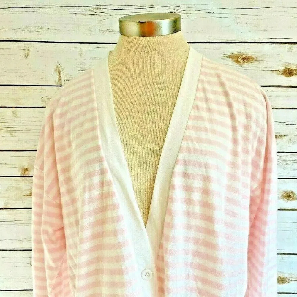 CURRENTS Women Long Sleeve Button Down Striped V-Neck Cardigan Top Size Medium - Picture 2 of 12